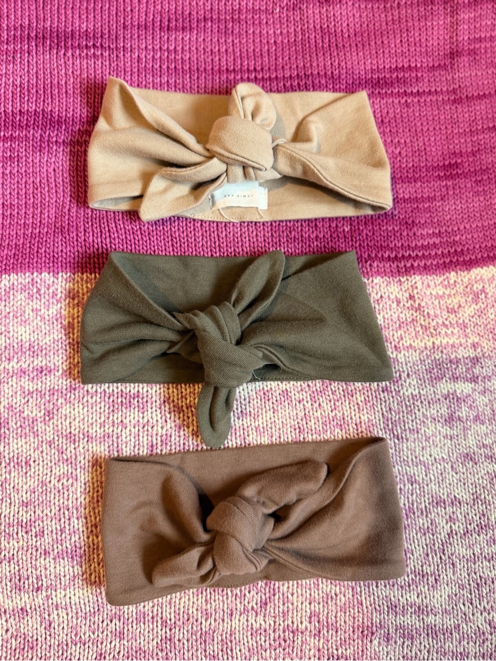 Jamie Kay Three-Pack Knotted Headbands in Taupe, Olive, Chocolate - Picture 2 of 2
